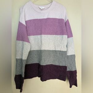 Time and Tru Women's Striped Sweater - Purple, Gray, Cream